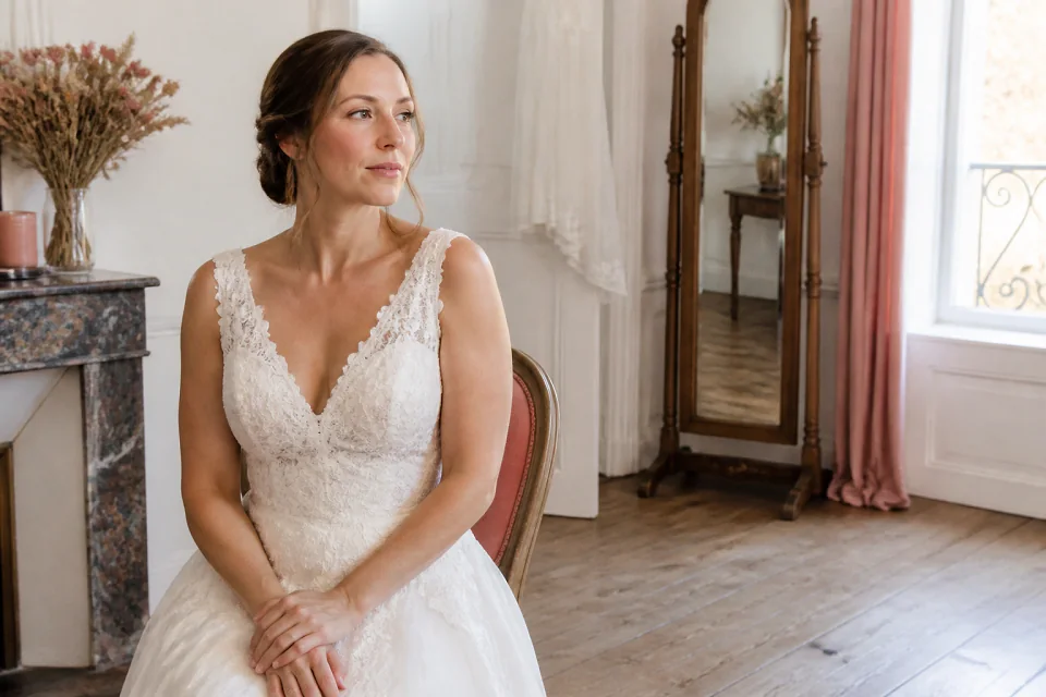Préparation d’un maquillage de mariage — illustration générée par IA