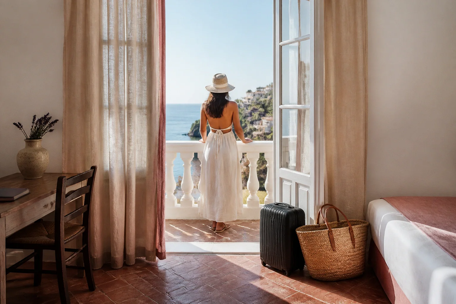 Bagages et hébergement pour un voyage de noces — illustration générée par IA