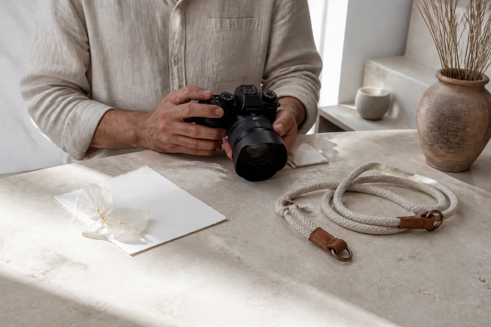Appareil photo et accessoires de reportage de mariage — illustration générée par IA