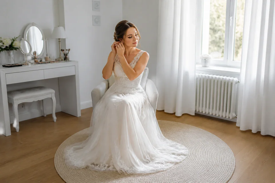 Préparation d’un maquillage de mariage — illustration générée par IA