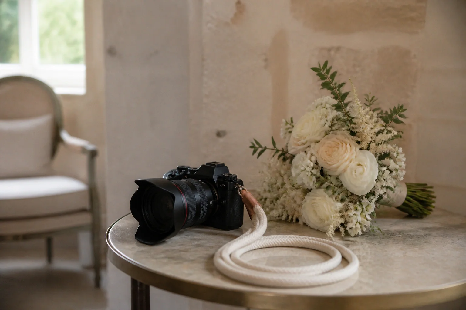 Appareil photo et accessoires de reportage de mariage — illustration générée par IA