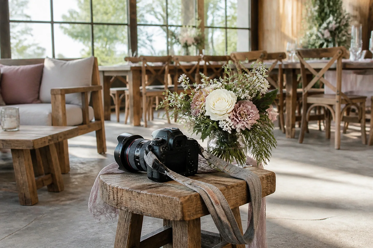 Appareil photo et accessoires de reportage de mariage — illustration générée par IA