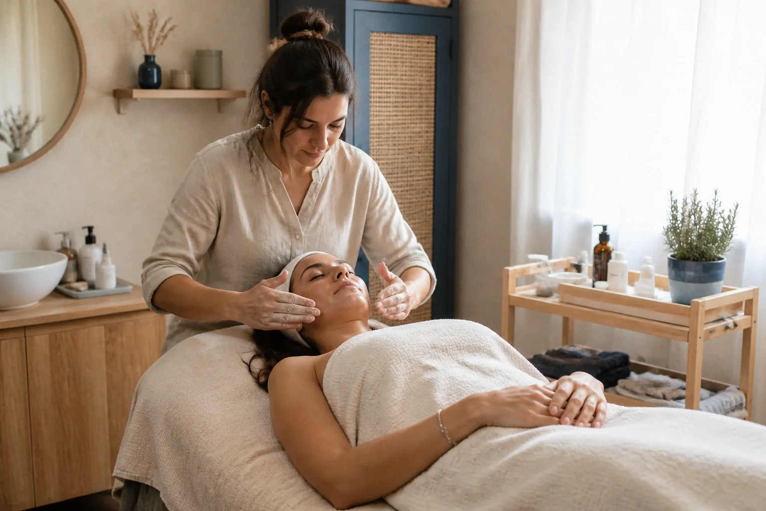Préparation de soins esthétiques avant un mariage — illustration générée par IA