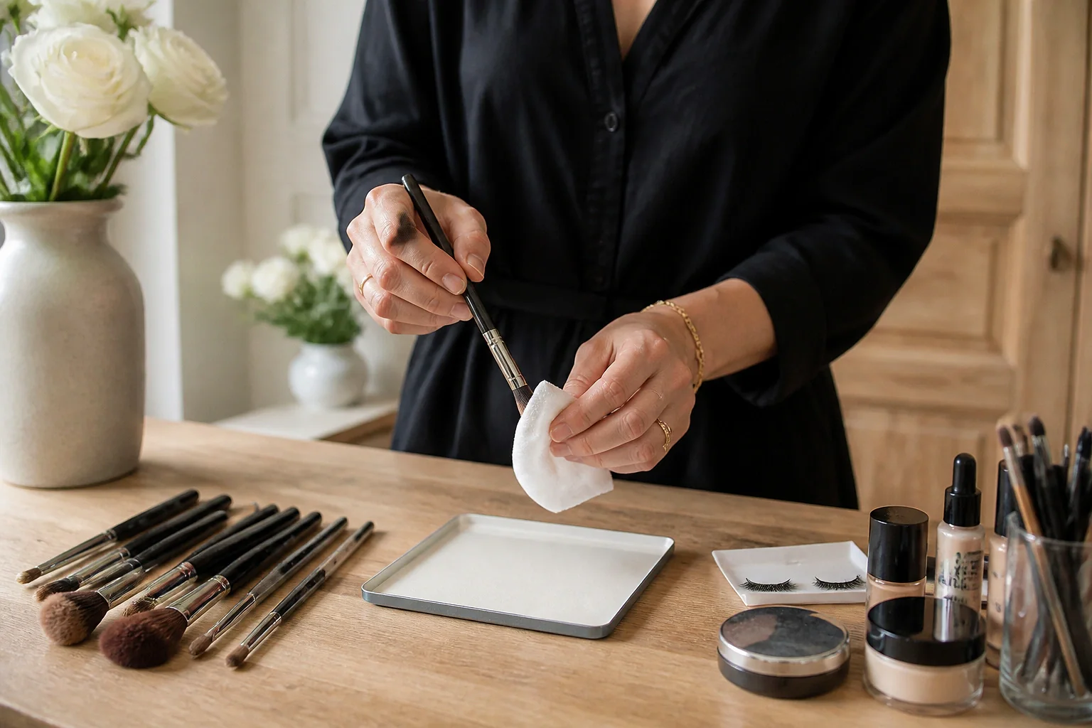 Préparation d’un maquillage de mariage — illustration générée par IA