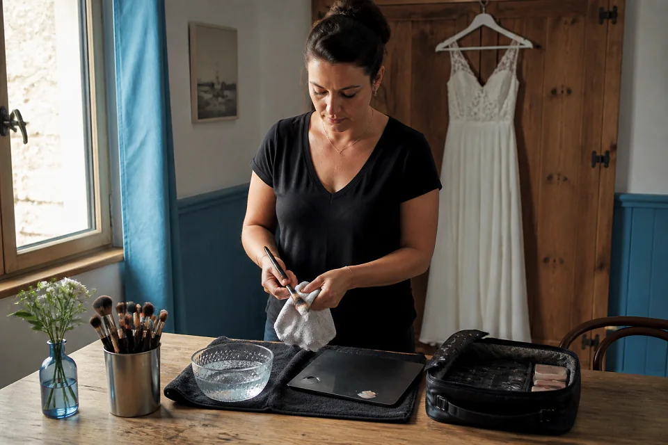 Préparation d’un maquillage de mariage — illustration générée par IA