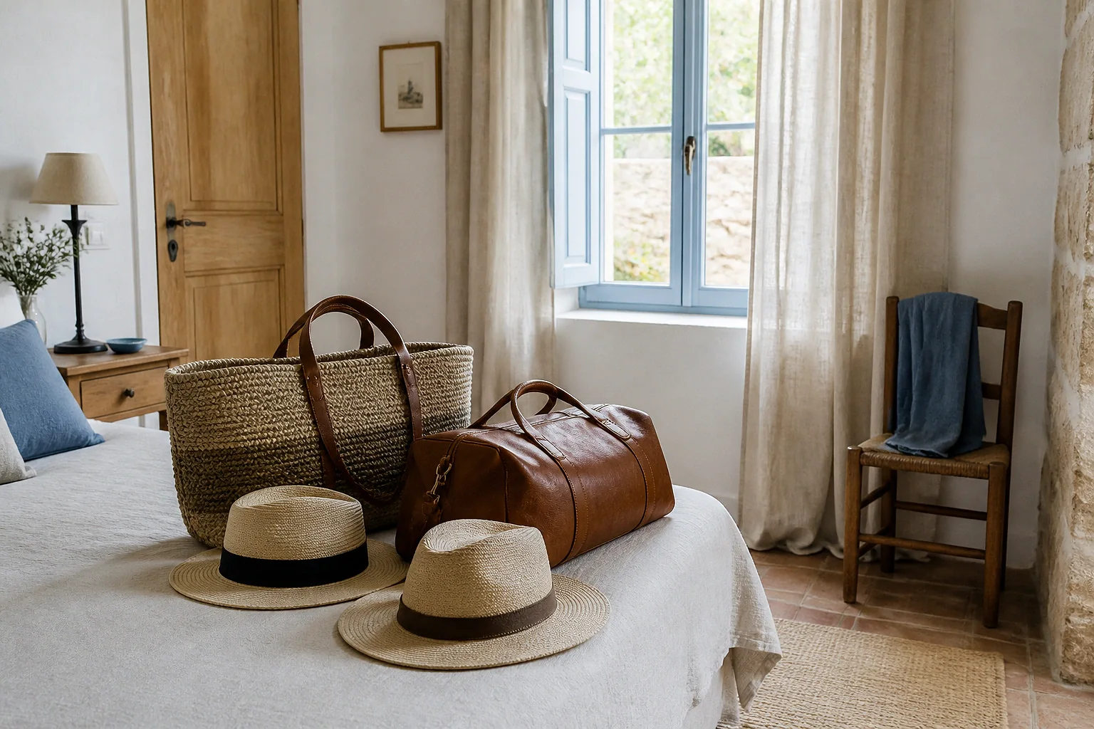 Bagages et hébergement pour un voyage de noces — illustration générée par IA