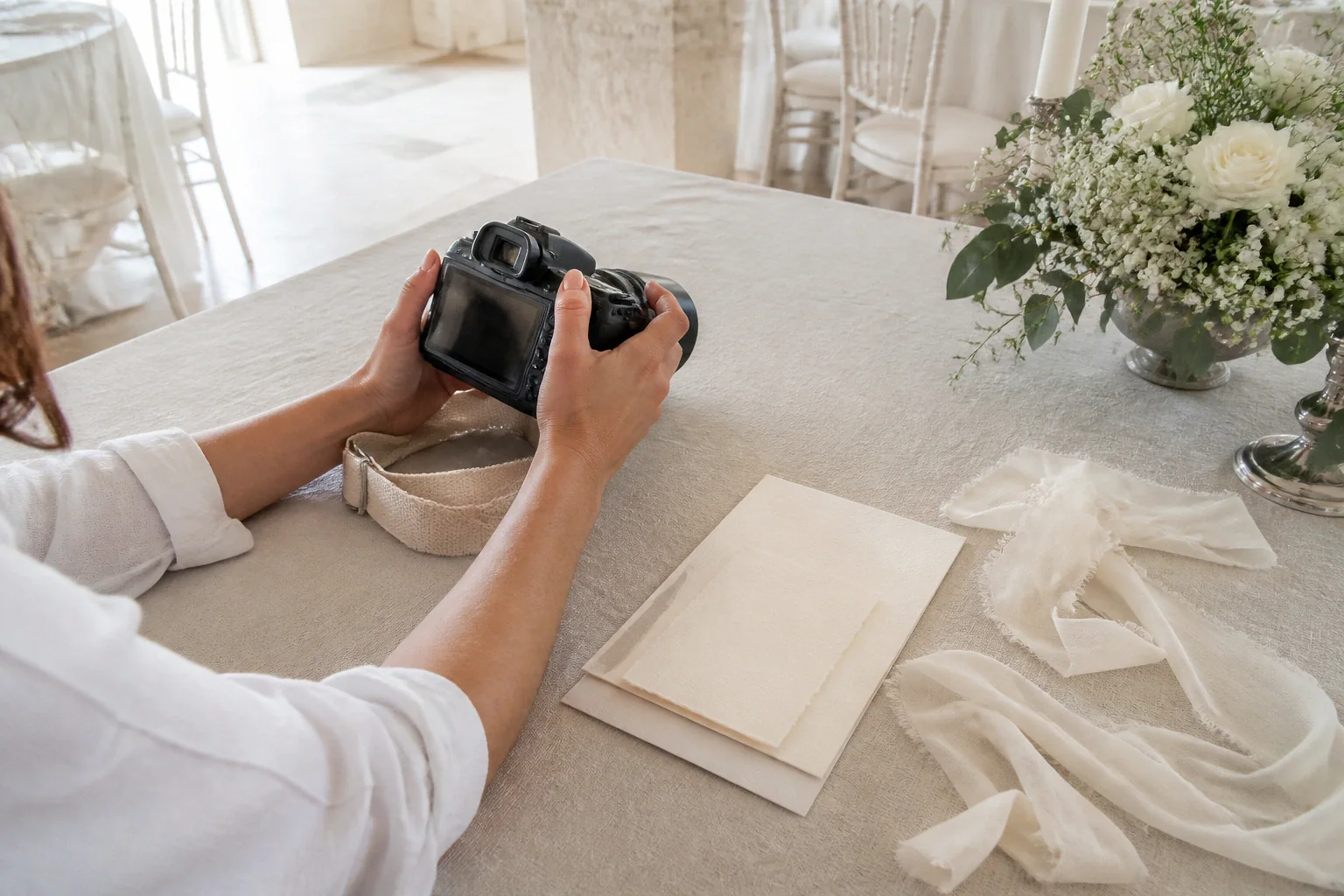 Appareil photo et accessoires de reportage de mariage — illustration générée par IA