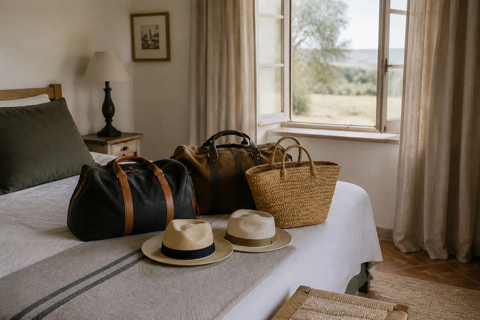 Bagages et hébergement pour un voyage de noces — illustration générée par IA