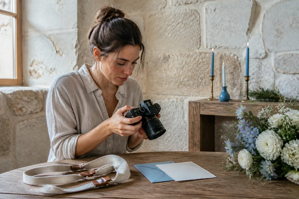 Appareil photo et accessoires de reportage de mariage — illustration générée par IA