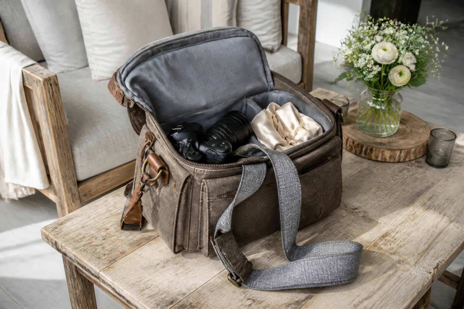 Appareil photo et accessoires de reportage de mariage — illustration générée par IA