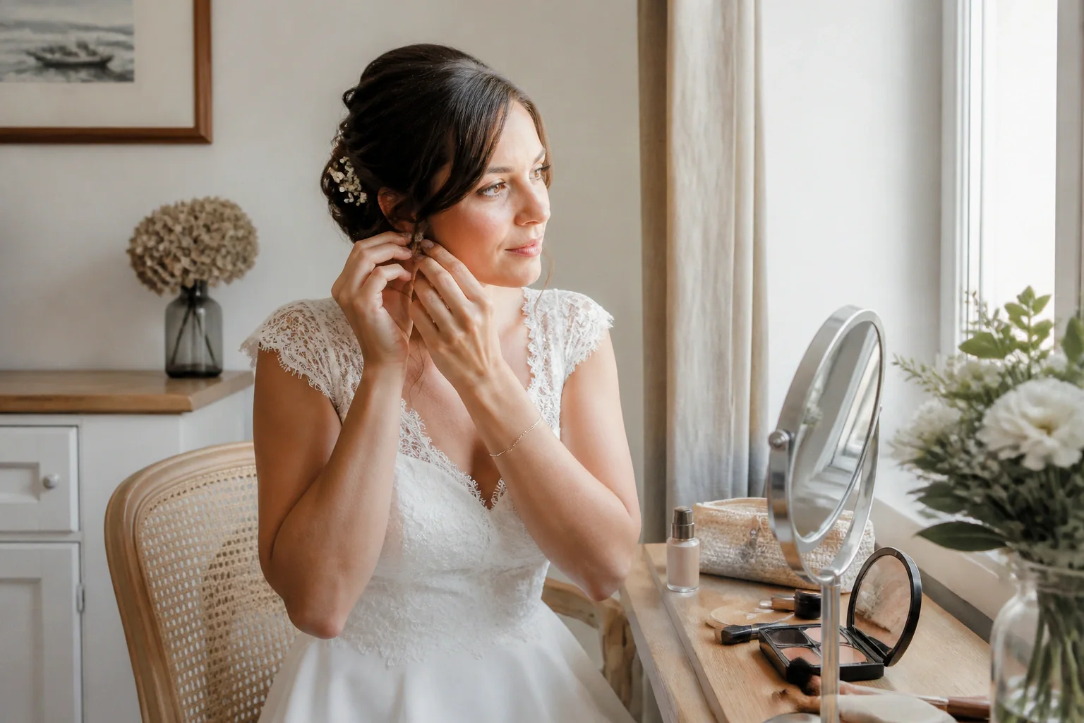 Préparation d’un maquillage de mariage — illustration générée par IA