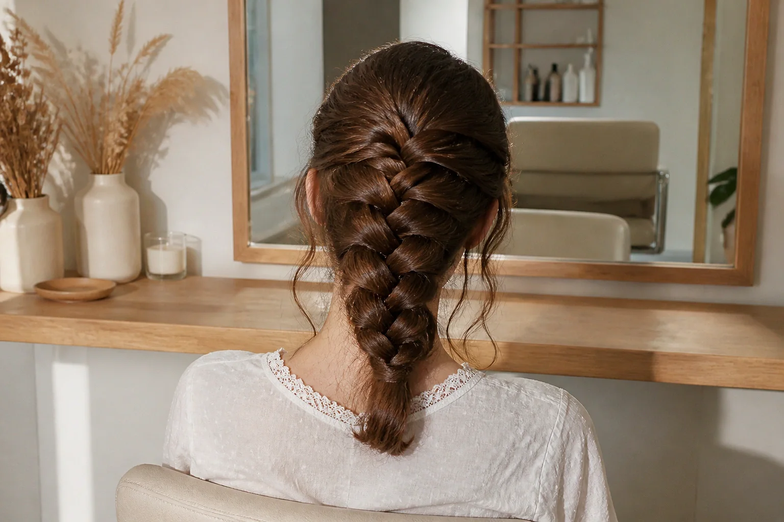 Coiffure de cérémonie vue pendant la préparation — illustration générée par IA