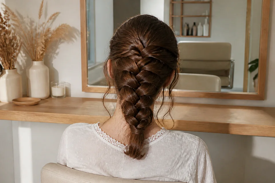 Coiffure de cérémonie vue pendant la préparation — illustration générée par IA