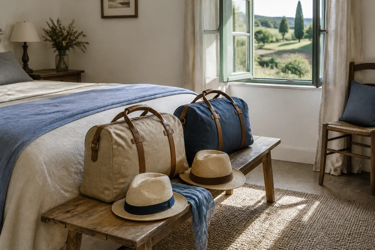 Bagages et hébergement pour un voyage de noces — illustration générée par IA