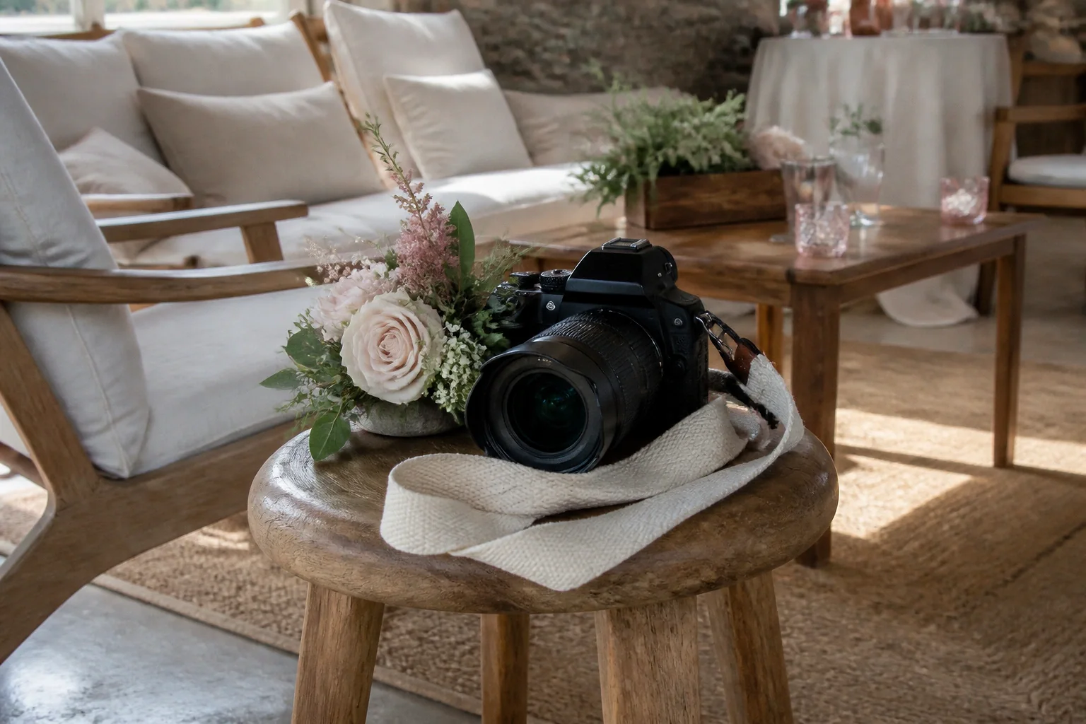 Appareil photo et accessoires de reportage de mariage — illustration générée par IA