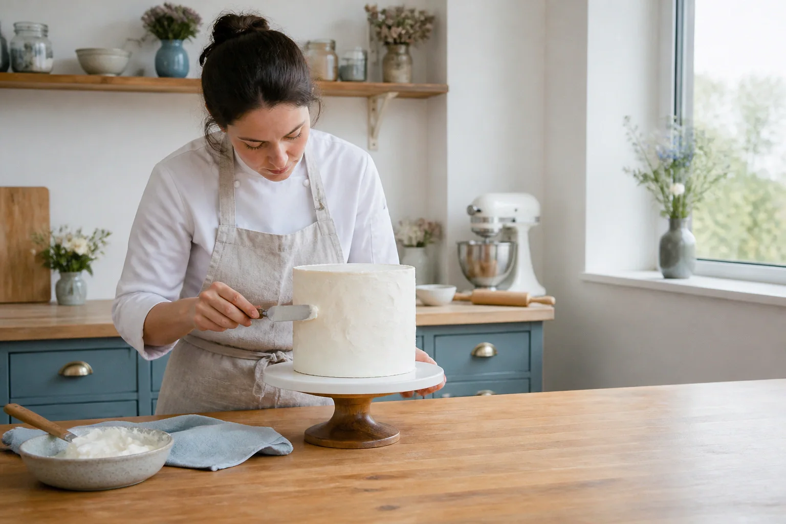 Gâteau de mariage préparé dans un atelier — illustration générée par IA