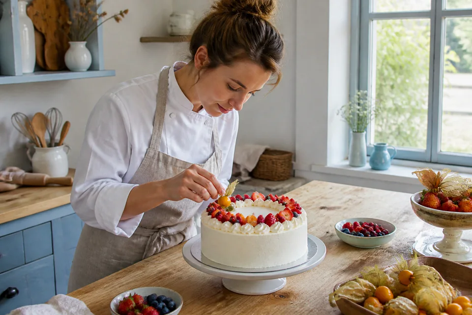 Gâteau de mariage préparé dans un atelier — illustration générée par IA