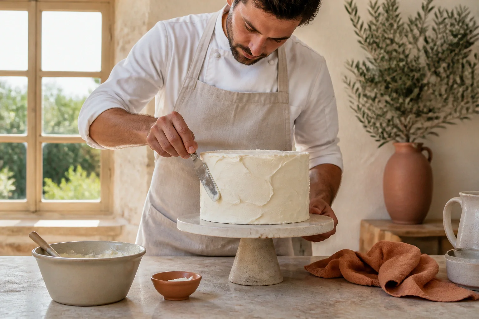 Gâteau de mariage préparé dans un atelier — illustration générée par IA