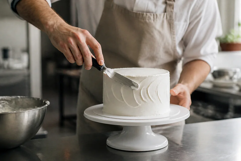 Gâteau de mariage préparé dans un atelier — illustration générée par IA