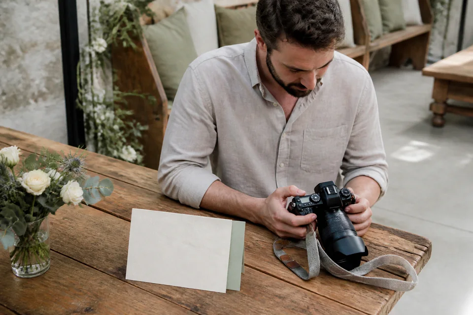 Appareil photo et accessoires de reportage de mariage — illustration générée par IA