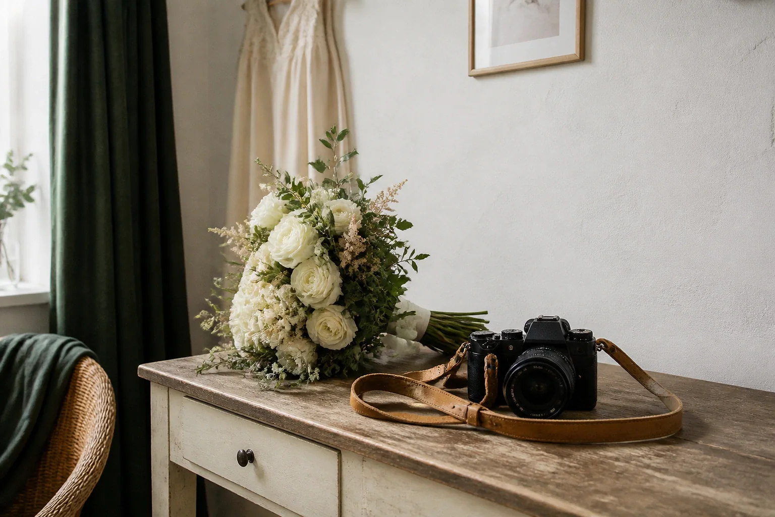 Appareil photo et accessoires de reportage de mariage — illustration générée par IA