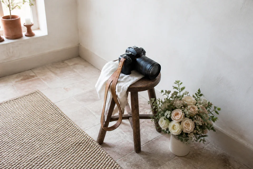 Appareil photo et accessoires de reportage de mariage — illustration générée par IA