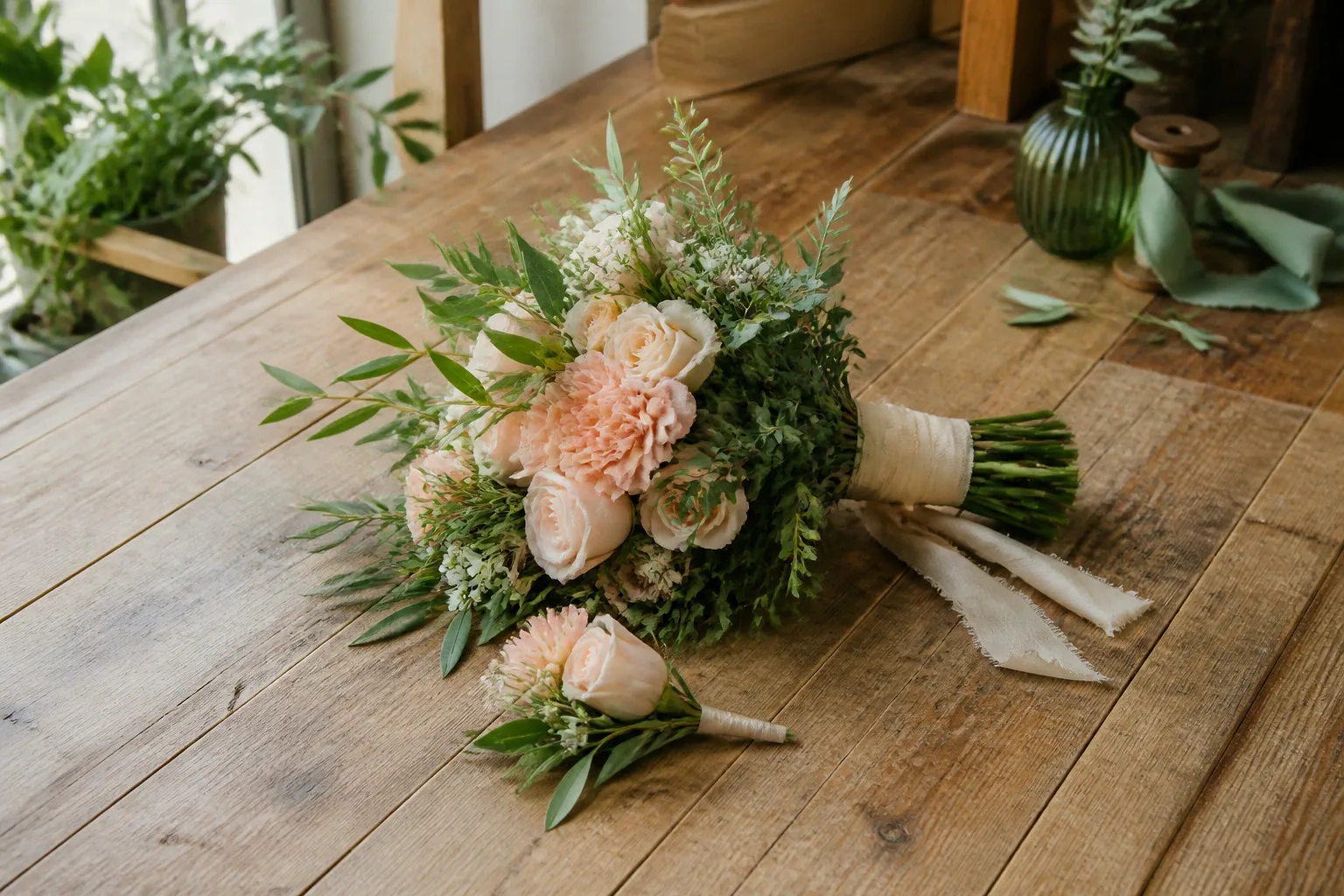 Préparation florale pour un mariage — illustration générée par IA