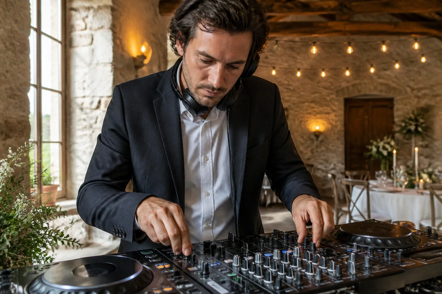 Préparation musicale d’une soirée de mariage — illustration générée par IA