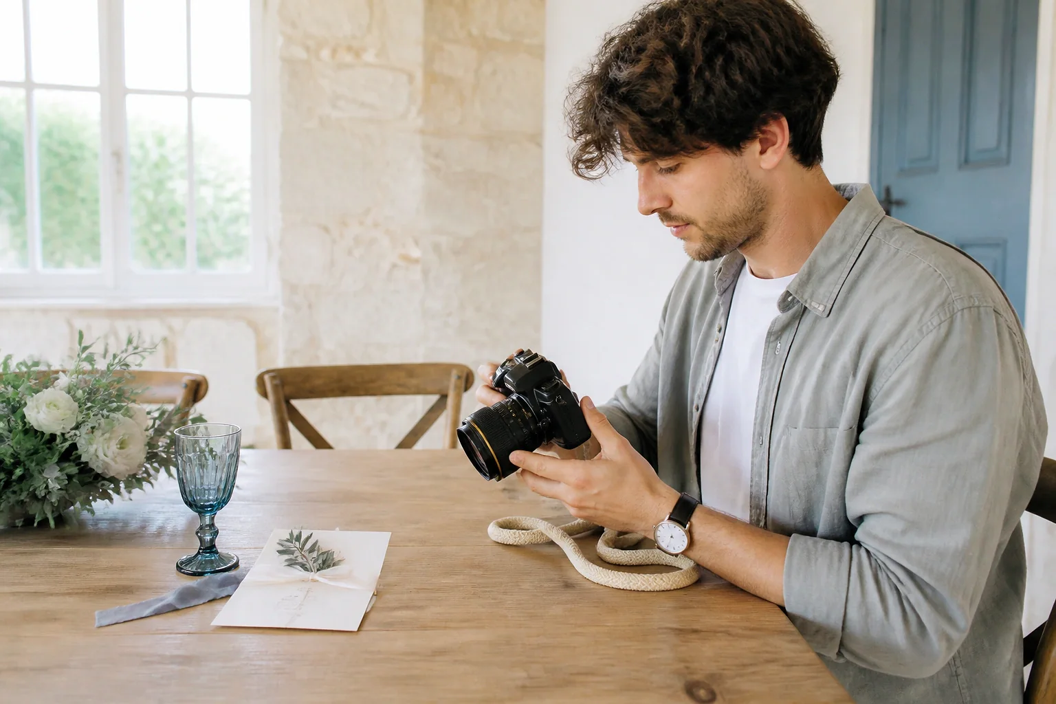 Appareil photo et accessoires de reportage de mariage — illustration générée par IA