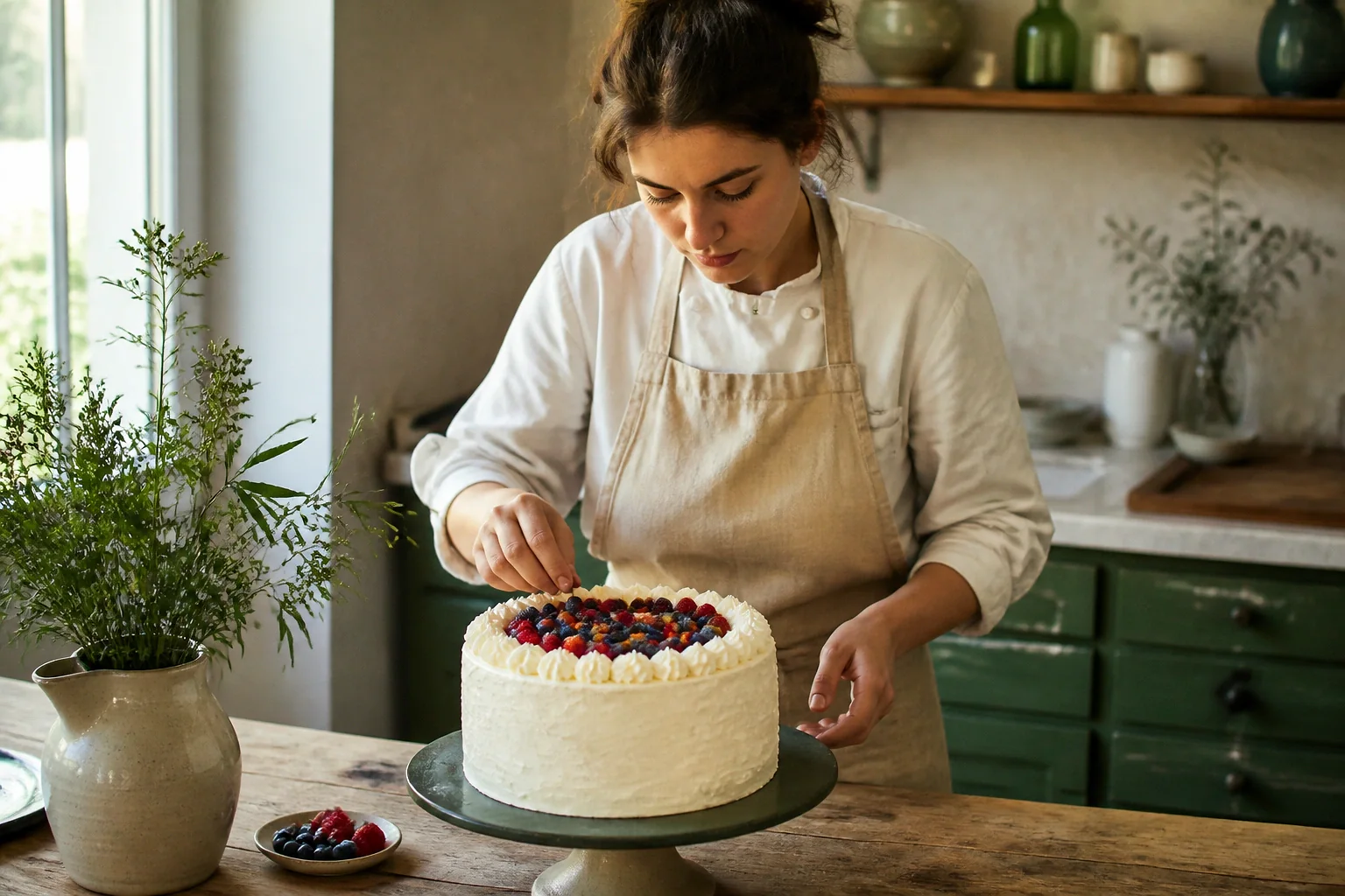 Gâteau de mariage préparé dans un atelier — illustration générée par IA