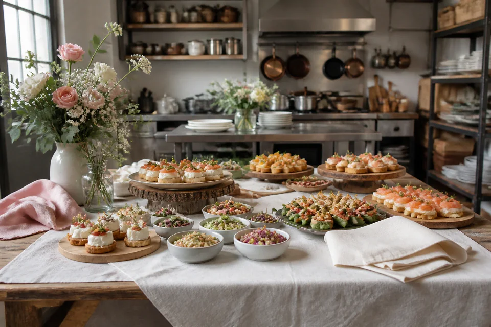 Préparations salées pour un cocktail de mariage — illustration générée par IA