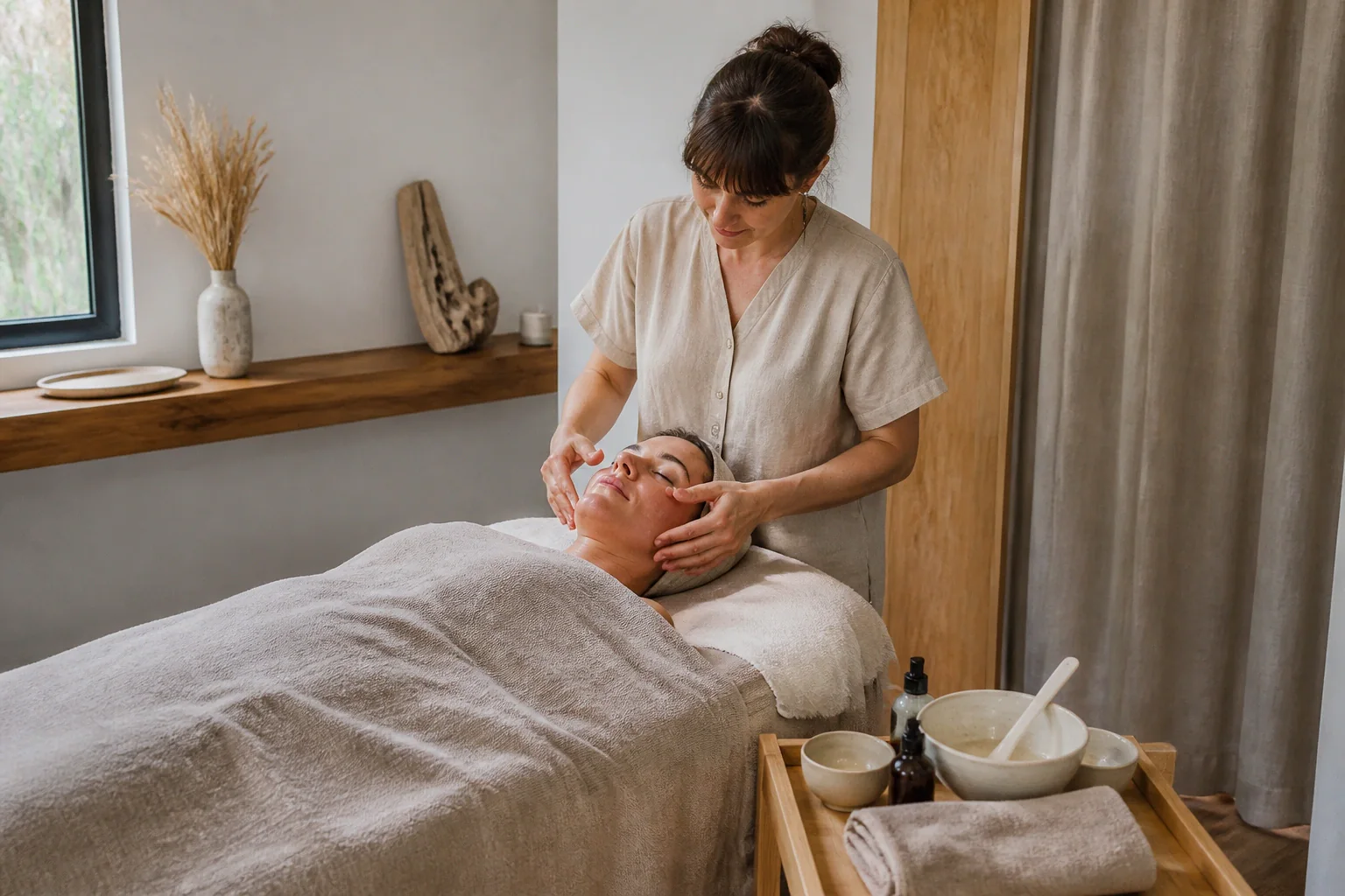 Préparation de soins esthétiques avant un mariage — illustration générée par IA
