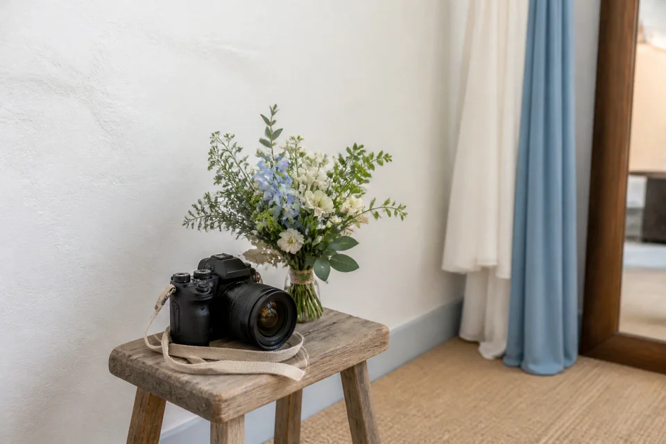 Appareil photo et accessoires de reportage de mariage — illustration générée par IA