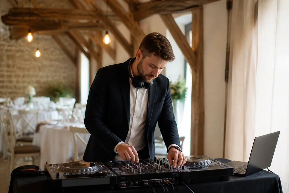 Préparation musicale d’une soirée de mariage — illustration générée par IA
