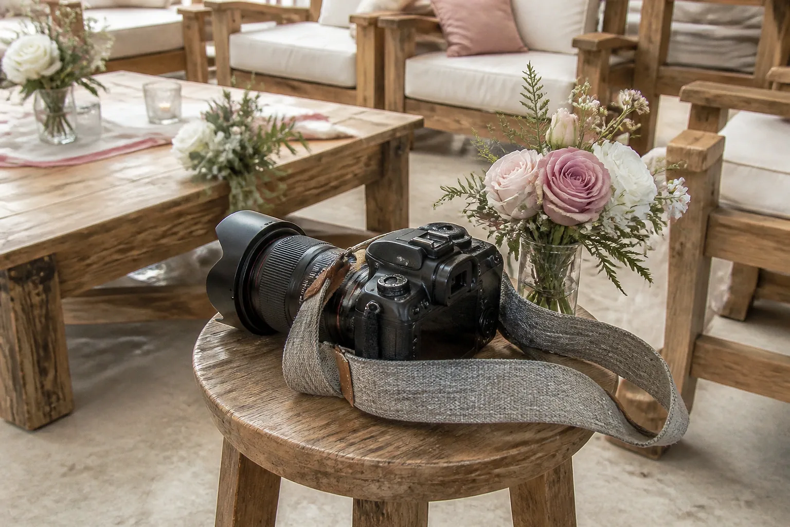 Appareil photo et accessoires de reportage de mariage — illustration générée par IA