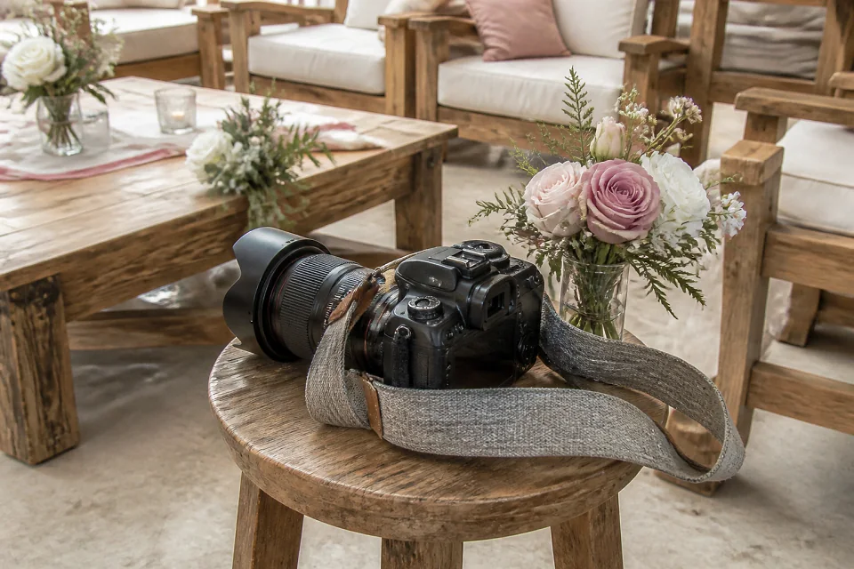Appareil photo et accessoires de reportage de mariage — illustration générée par IA