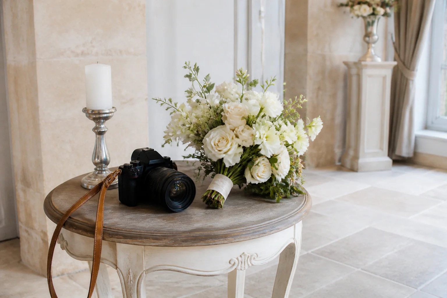 Appareil photo et accessoires de reportage de mariage — illustration générée par IA