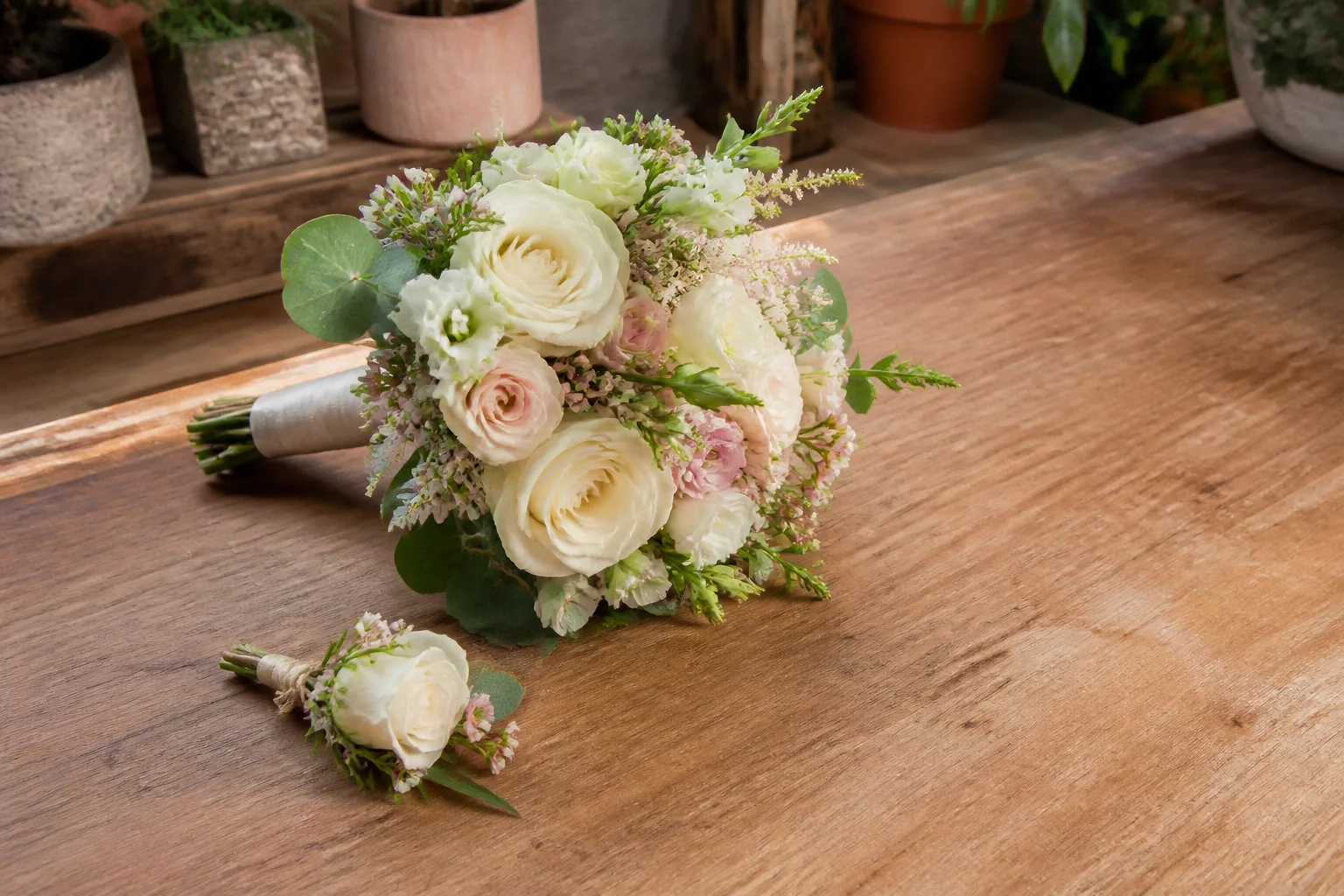 Préparation florale pour un mariage — illustration générée par IA
