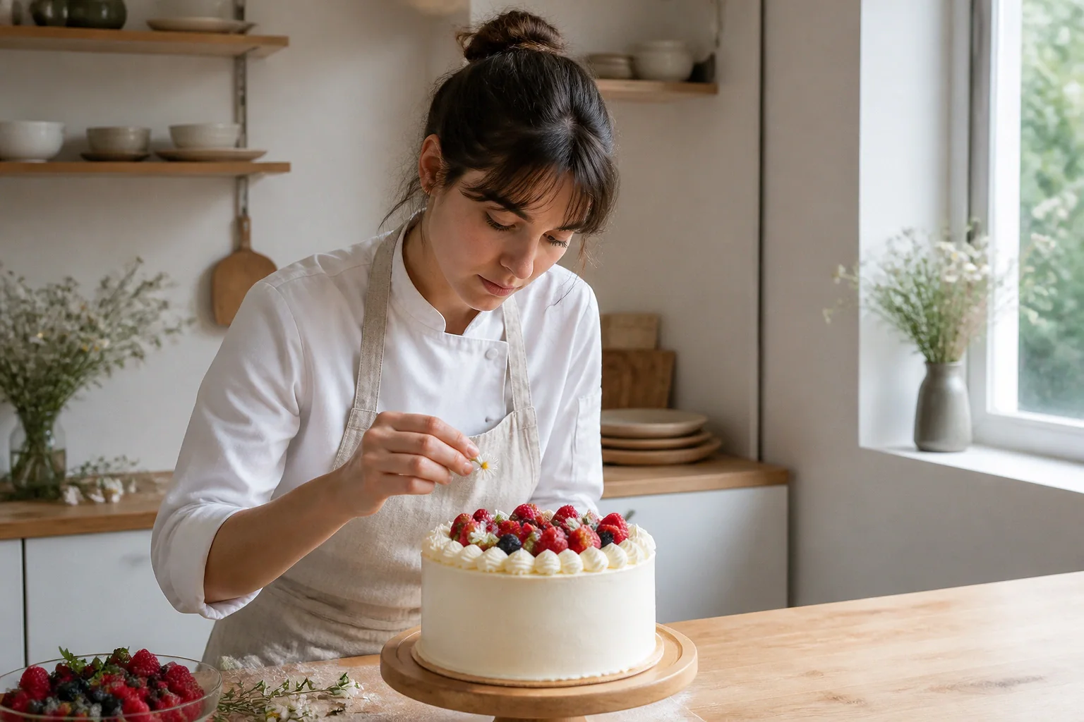 Gâteau de mariage préparé dans un atelier — illustration générée par IA