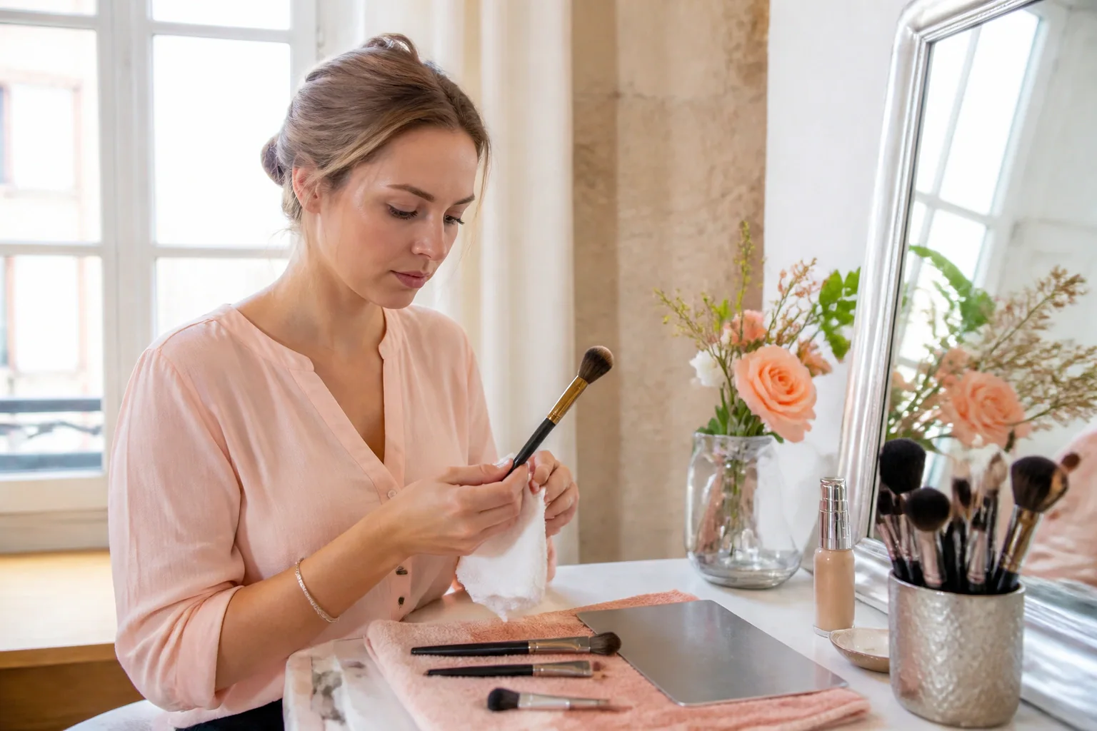 Préparation d’un maquillage de mariage — illustration générée par IA