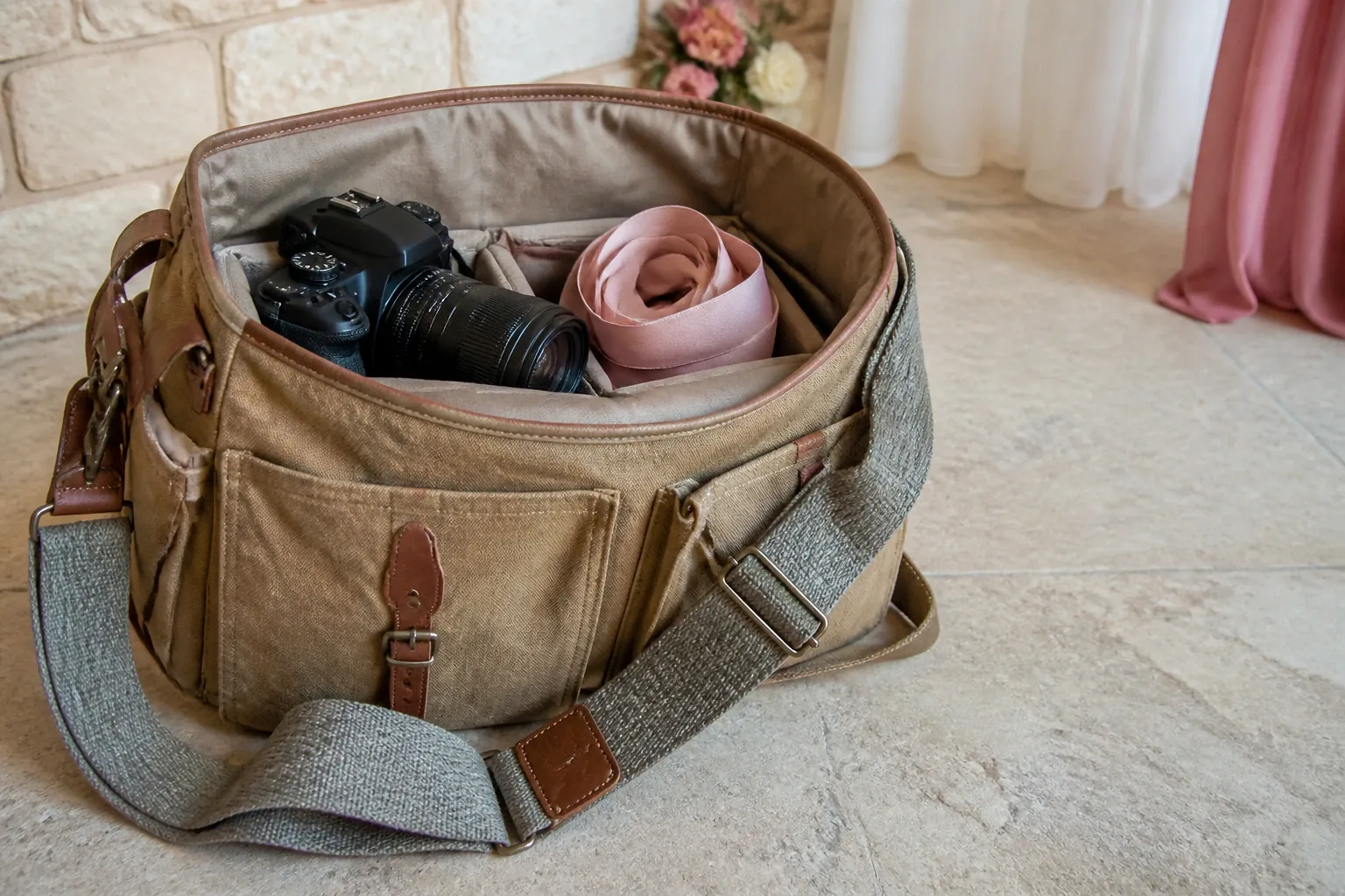 Appareil photo et accessoires de reportage de mariage — illustration générée par IA
