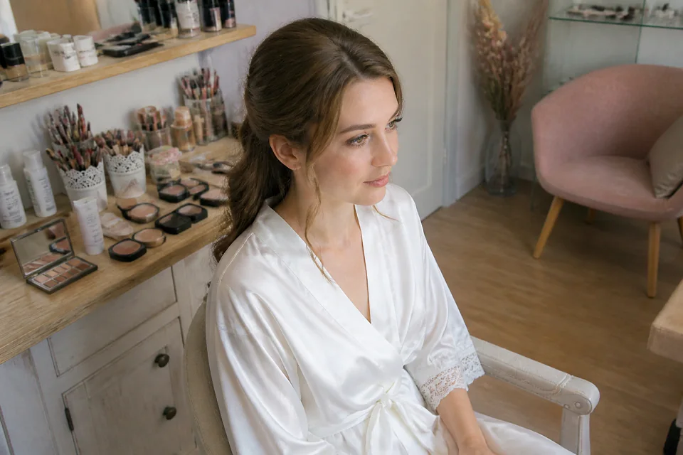 Préparation d’un maquillage de mariage — illustration générée par IA