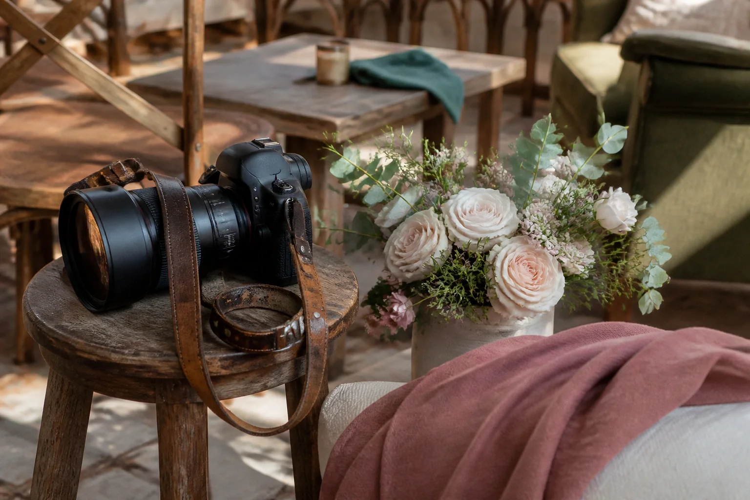 Appareil photo et accessoires de reportage de mariage — illustration générée par IA