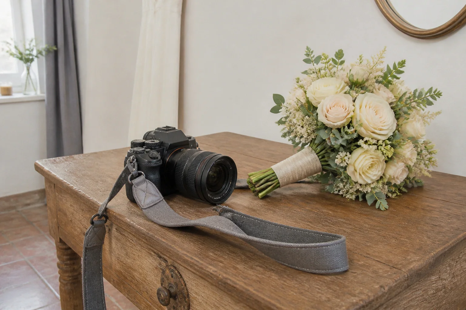 Appareil photo et accessoires de reportage de mariage — illustration générée par IA