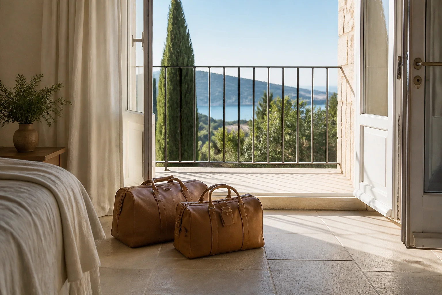 Bagages et hébergement pour un voyage de noces — illustration générée par IA