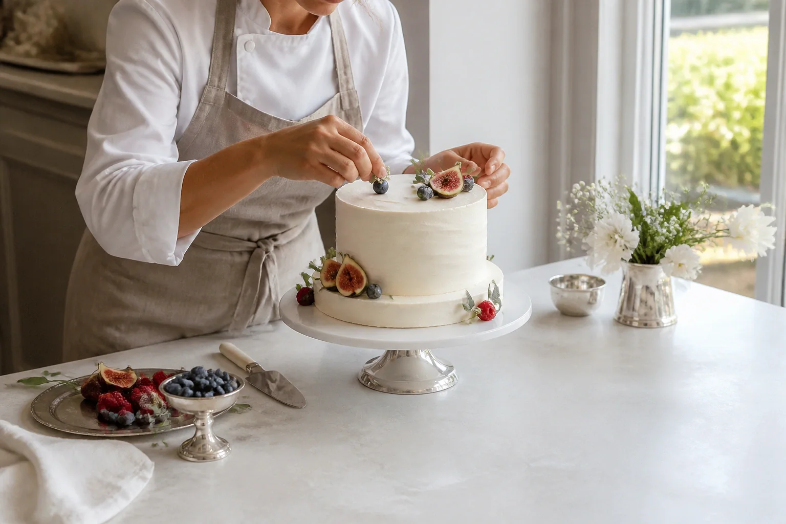 Gâteau de mariage préparé dans un atelier — illustration générée par IA