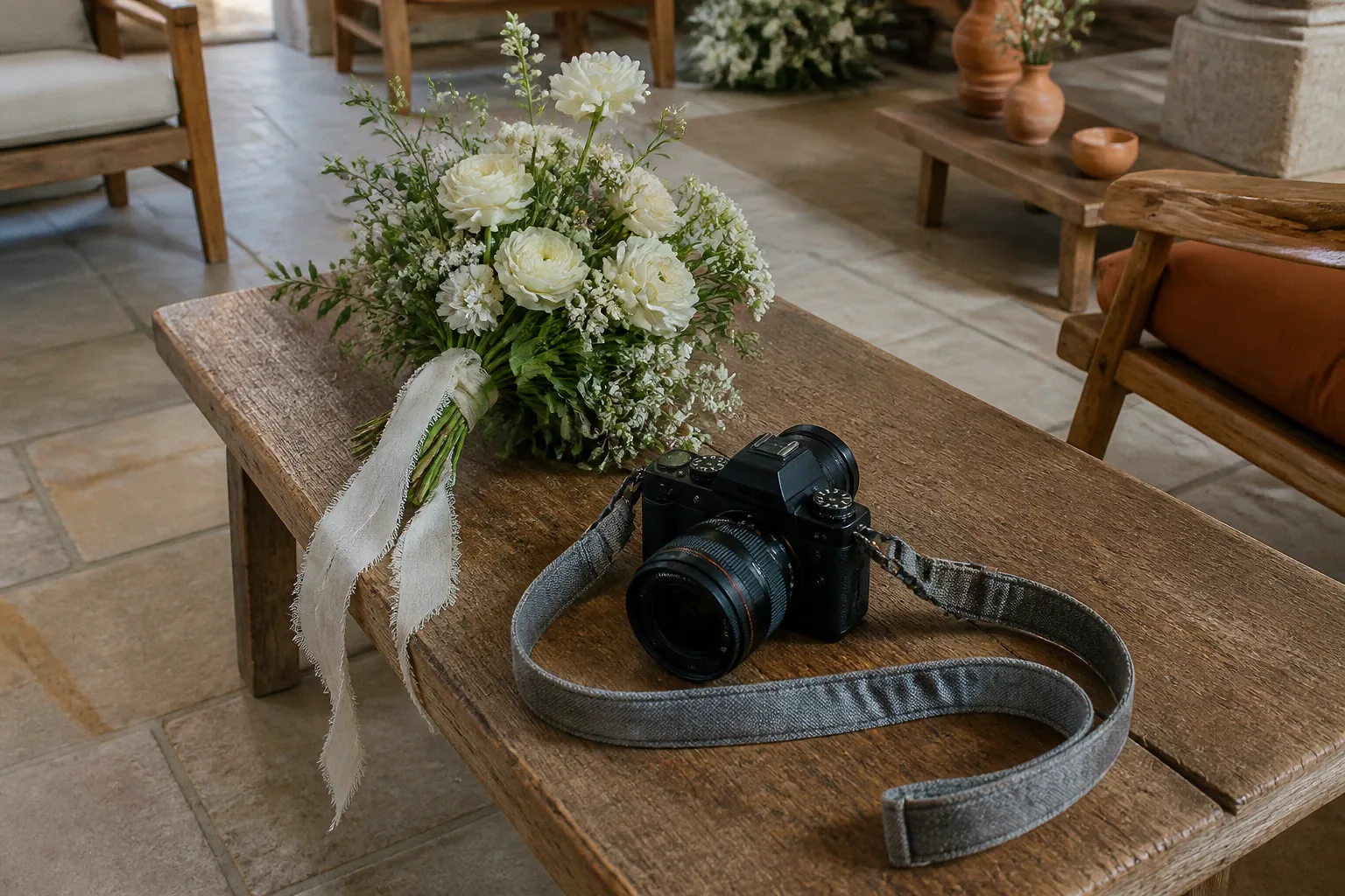 Appareil photo et accessoires de reportage de mariage — illustration générée par IA
