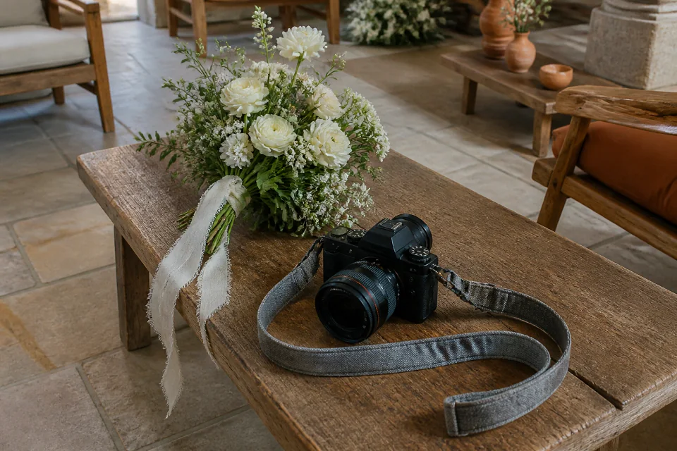 Appareil photo et accessoires de reportage de mariage — illustration générée par IA