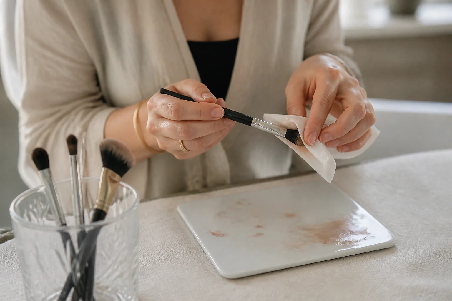 Préparation d’un maquillage de mariage — illustration générée par IA
