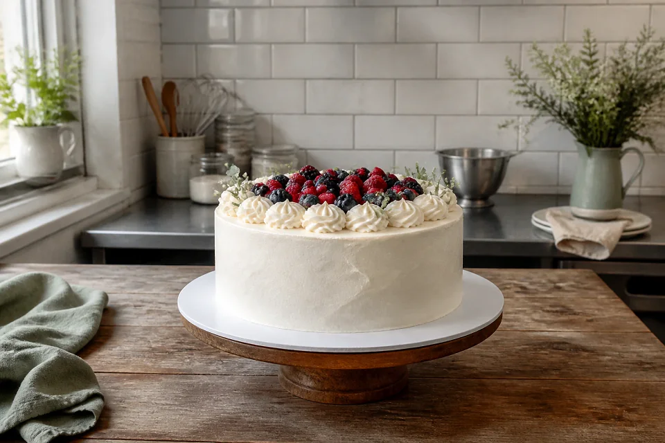 Gâteau de mariage préparé dans un atelier — illustration générée par IA